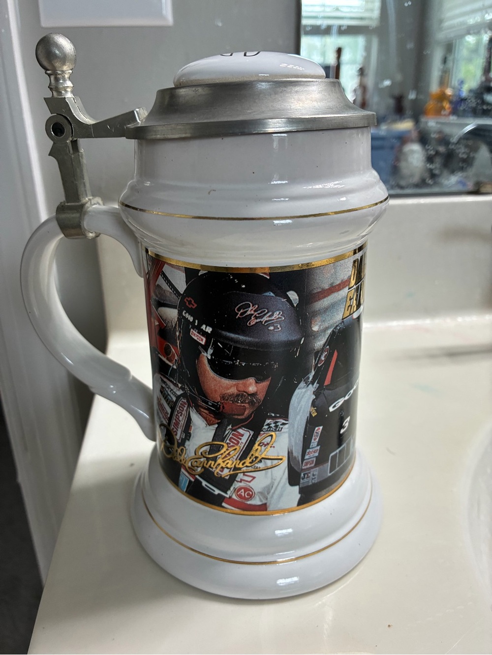 Dale Earnhardt vintage NASCAR commemorative lidded beer stein w/CO